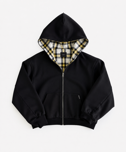 Hoodie Zippé Doublé Chemise à Carreaux Y2K