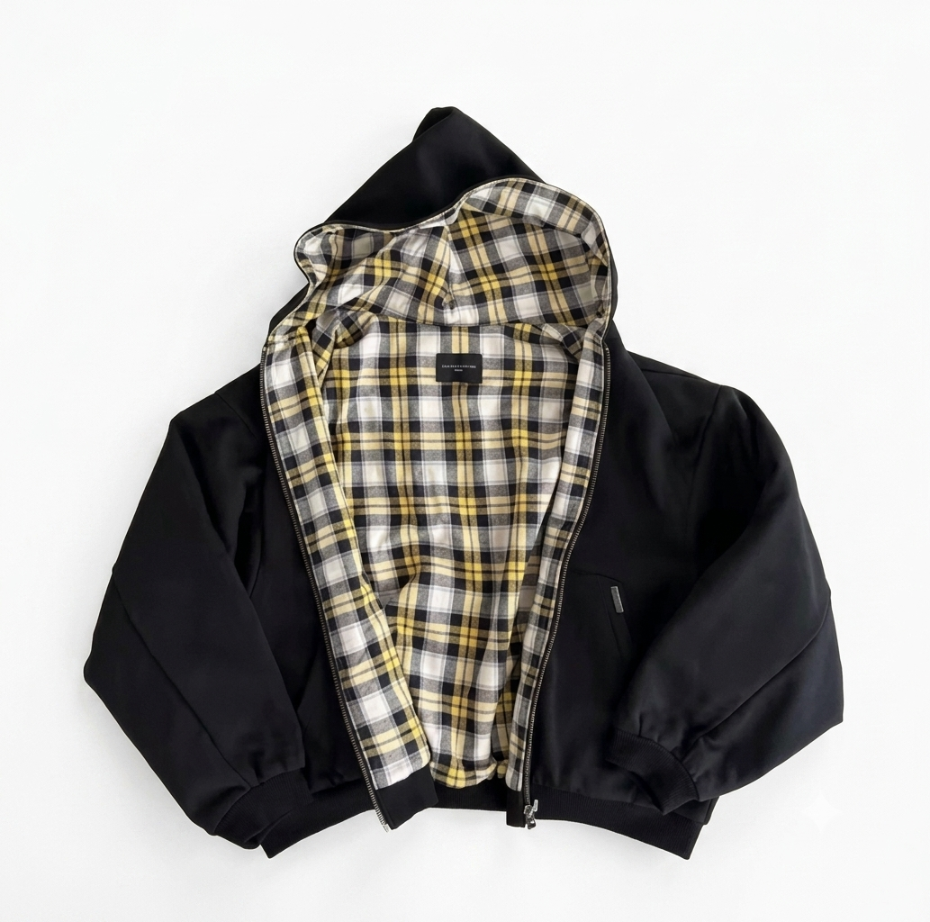 Hoodie Zippé Doublé Chemise à Carreaux Y2K