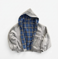 Hoodie Zippé Doublé Chemise à Carreaux Y2K